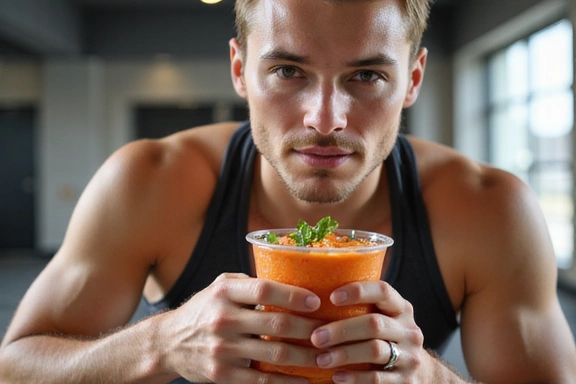 Athlete consuming a healthy post-workout meal or smoothie, active lifestyle